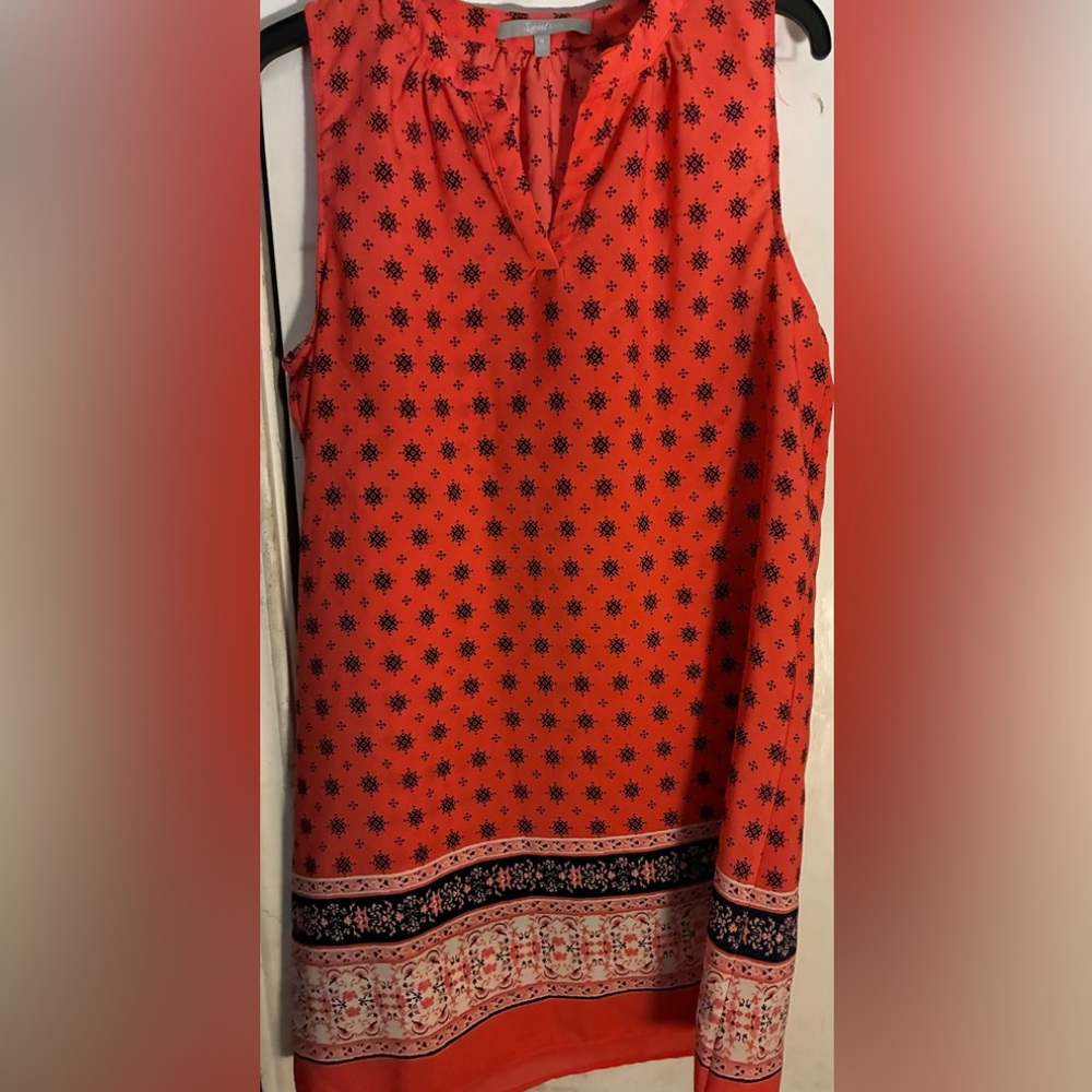 Sweet Rain Orange Sleeveless Dress with Black Geometric Motif size medium